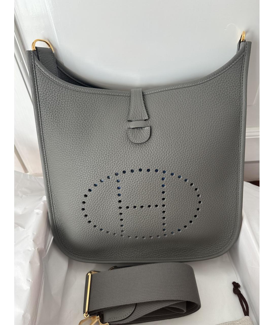 HERMES Серая кожаная сумка через плечо, фото 4