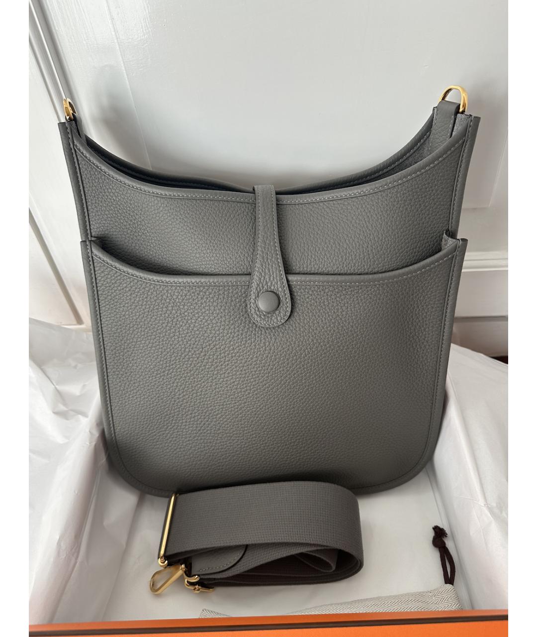 HERMES Серая кожаная сумка через плечо, фото 3