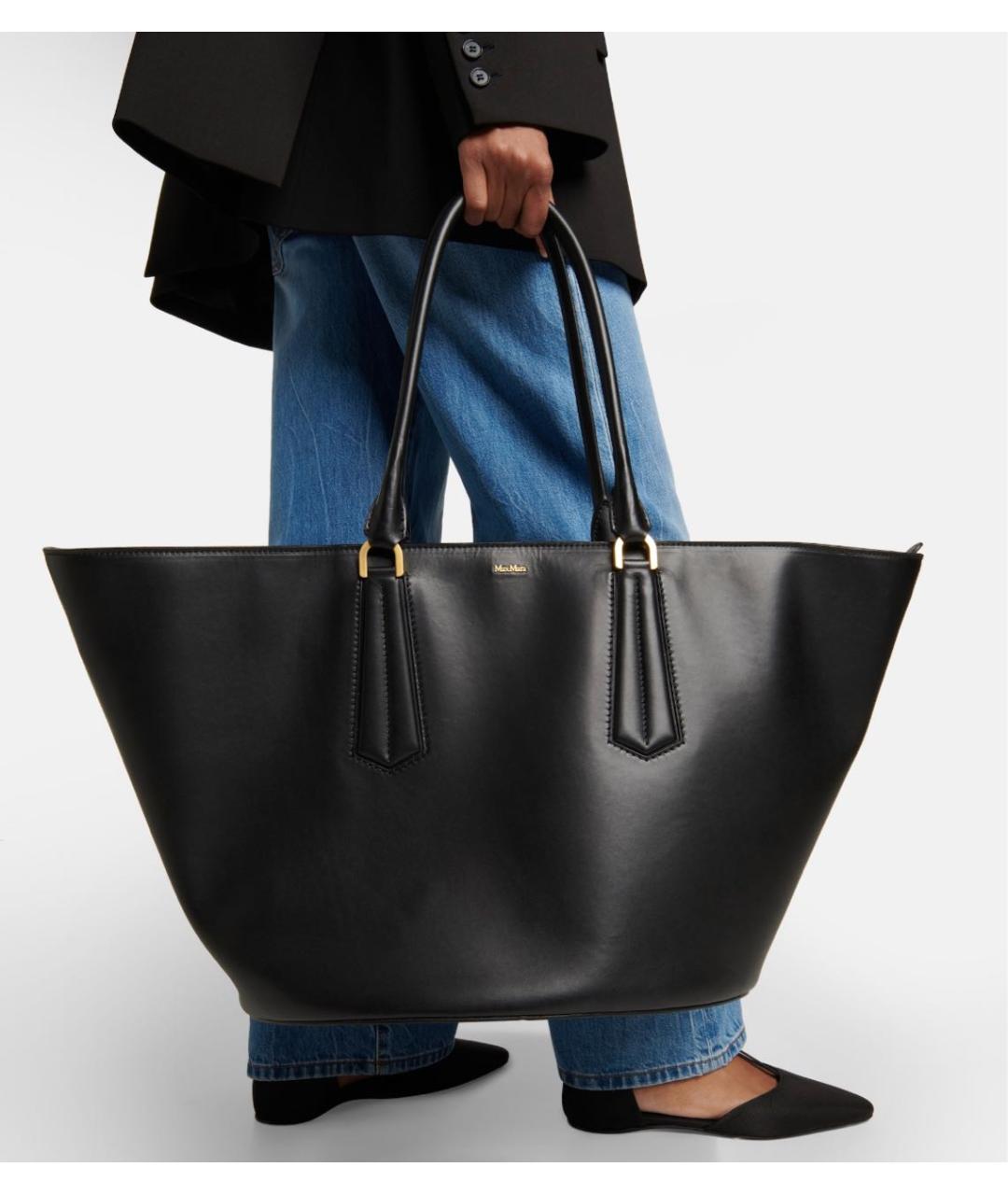 MAX MARA Черная кожаная сумка тоут, фото 4