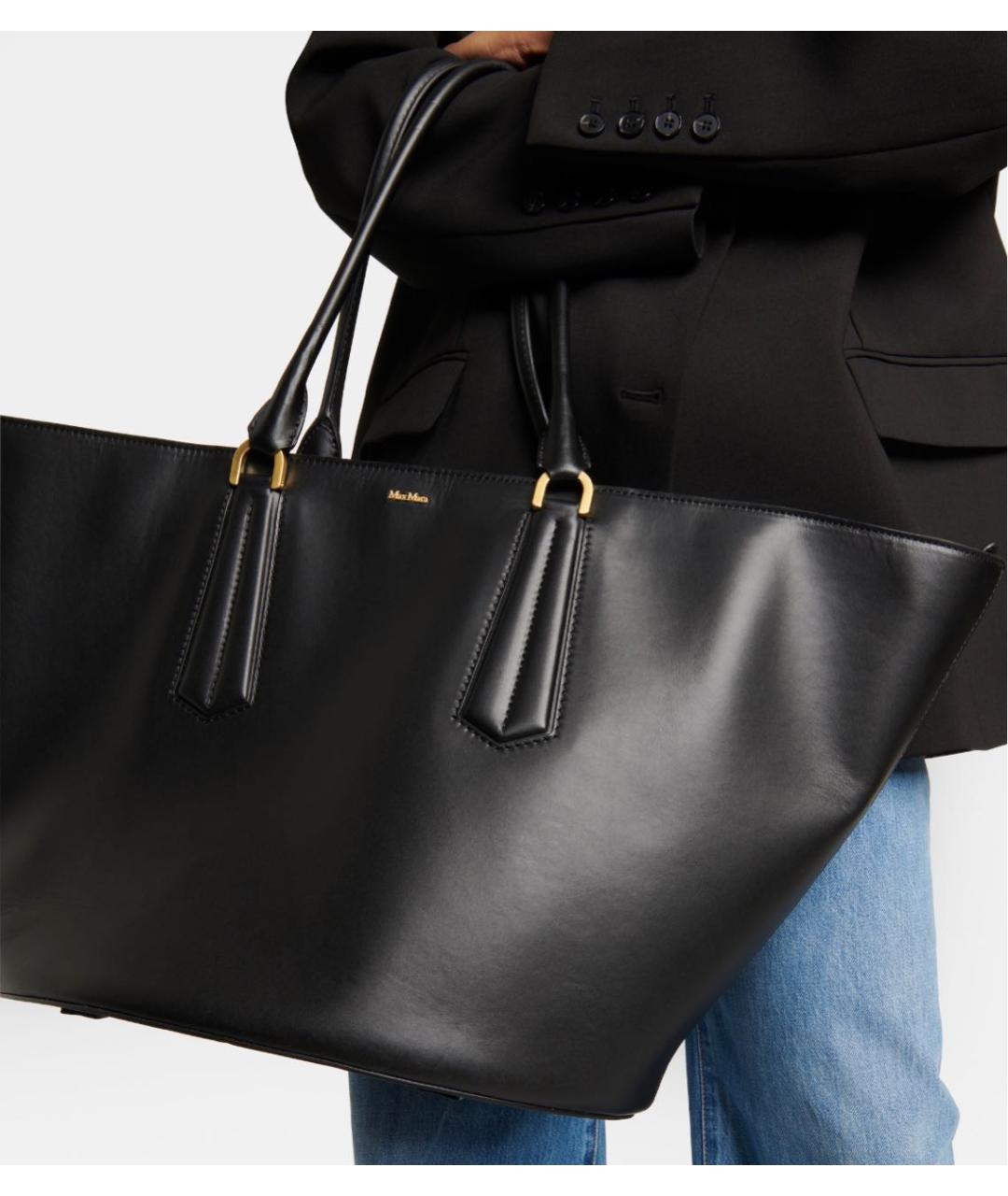 MAX MARA Черная кожаная сумка тоут, фото 5