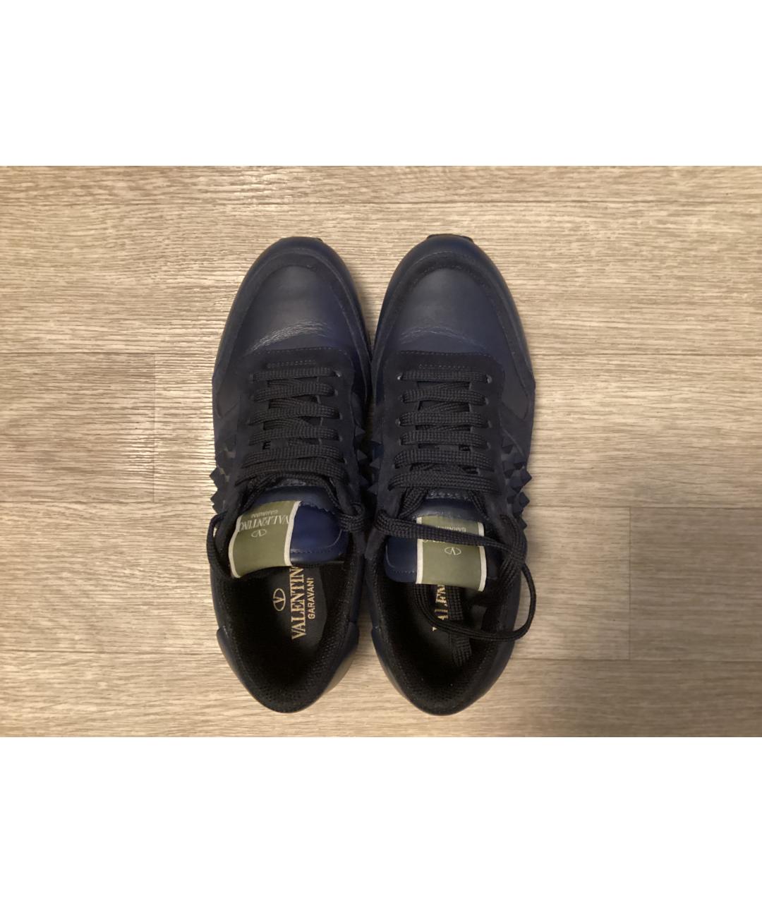VALENTINO Синие кожаные низкие кроссовки / кеды, фото 3