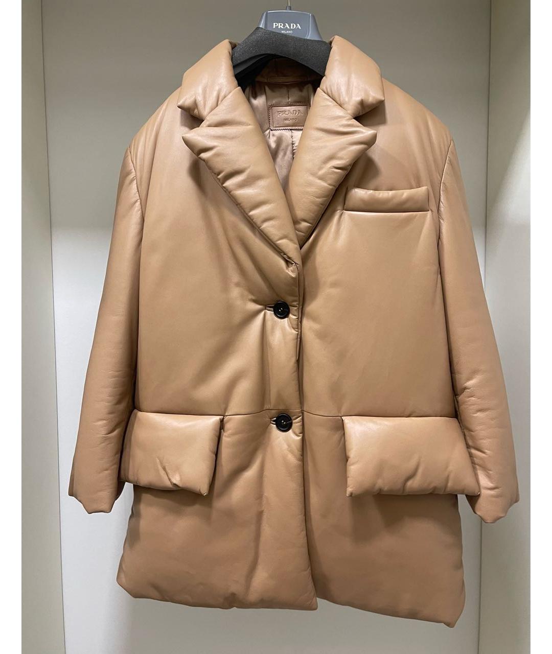 PRADA Бежевый кожаный пуховик, фото 7