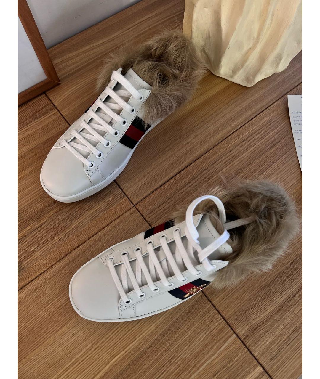GUCCI Белые кожаные кроссовки, фото 3