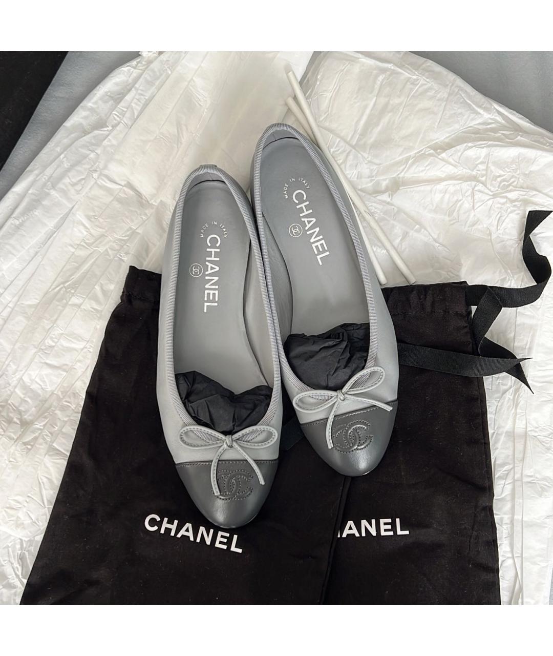 CHANEL Серые кожаные балетки, фото 5