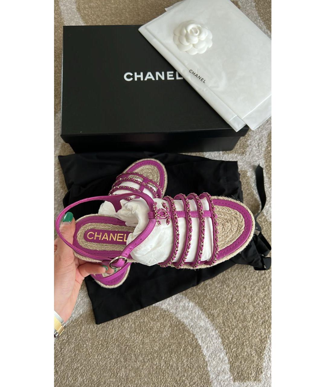 CHANEL Фуксия кожаные сандалии, фото 8