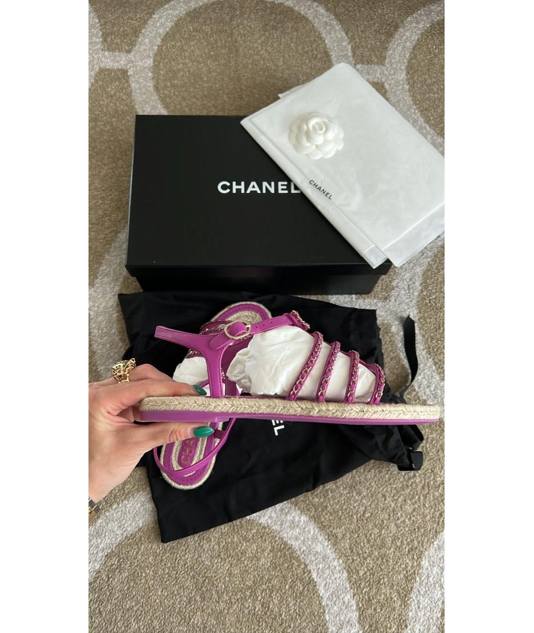 CHANEL Фуксия кожаные сандалии, фото 6