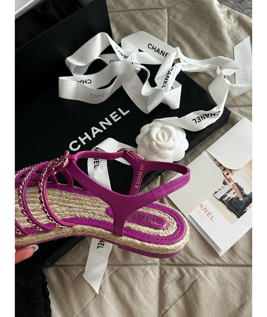CHANEL Фуксия кожаные сандалии, фото 3