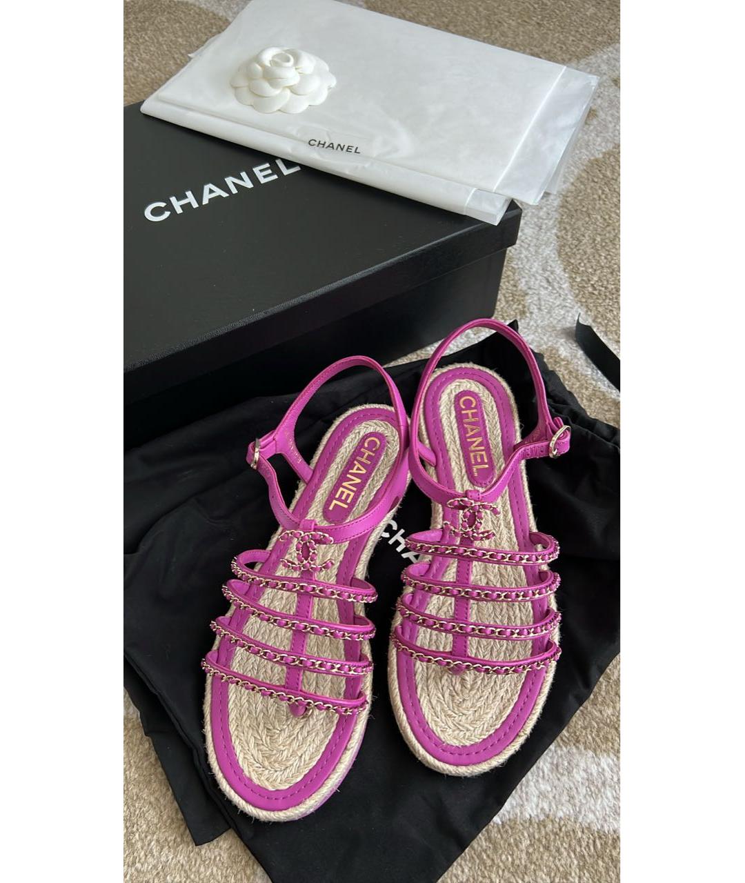 CHANEL Фуксия кожаные сандалии, фото 7