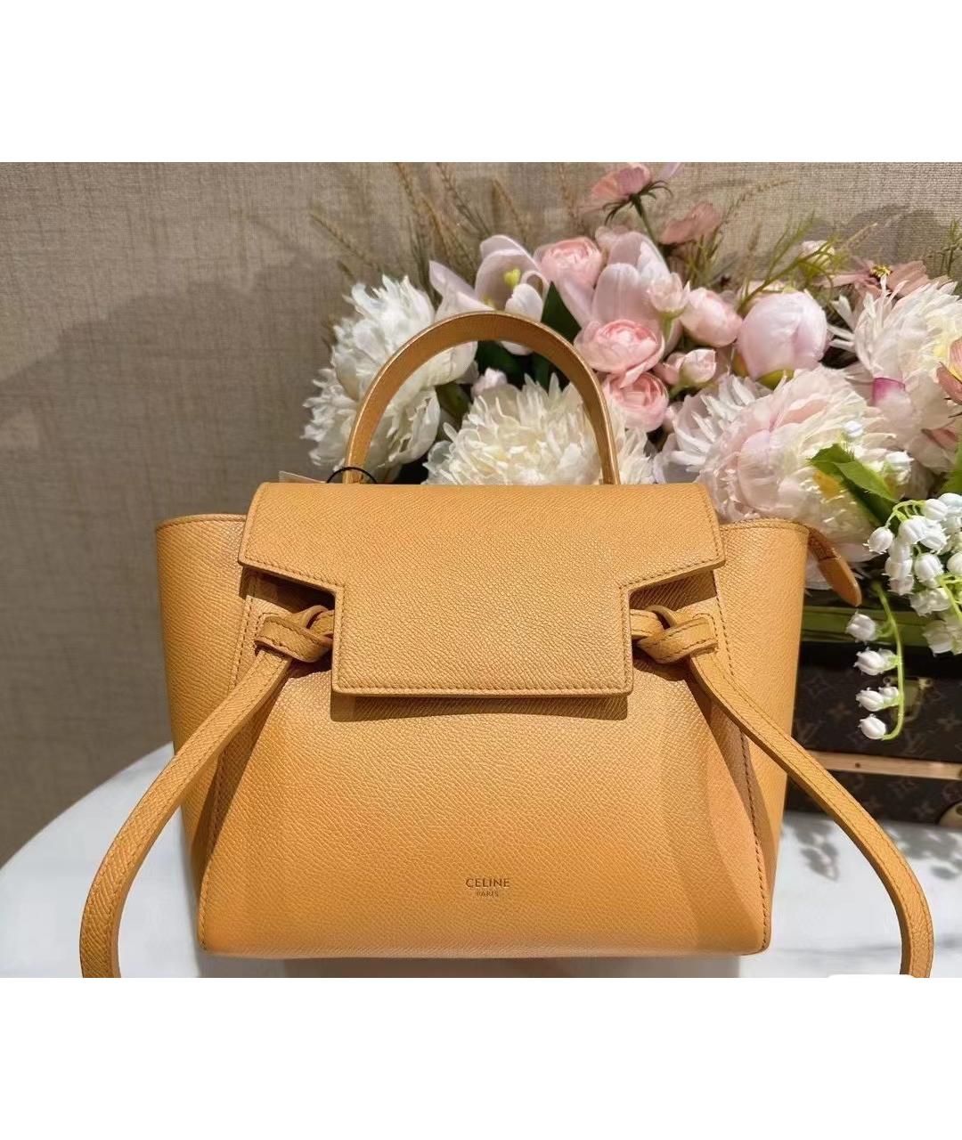 CELINE Желтая кожаная сумка с короткими ручками, фото 3