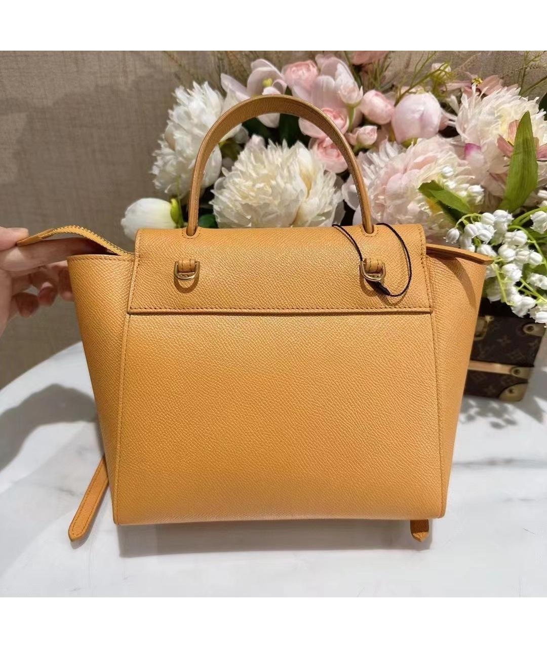 CELINE Желтая кожаная сумка с короткими ручками, фото 4