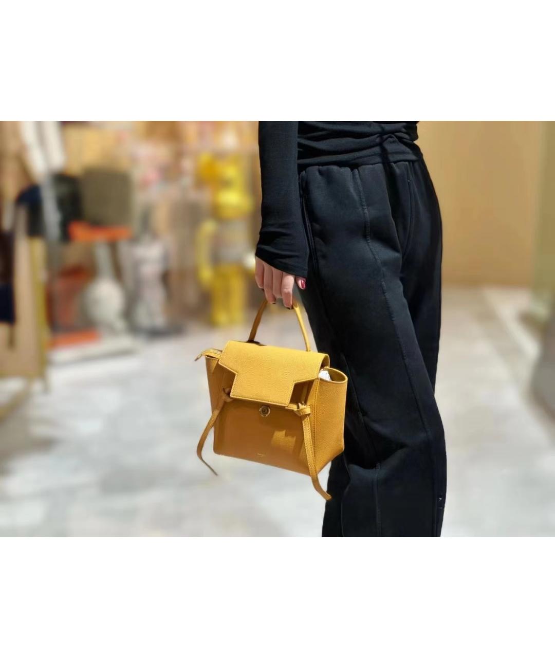 CELINE Желтая кожаная сумка с короткими ручками, фото 6