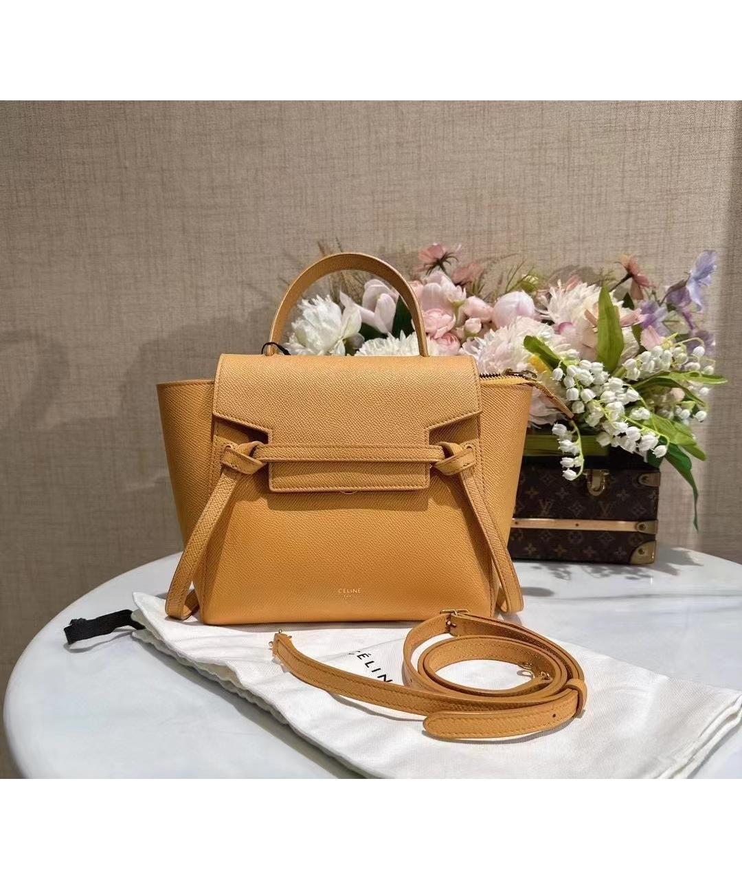 CELINE Желтая кожаная сумка с короткими ручками, фото 5