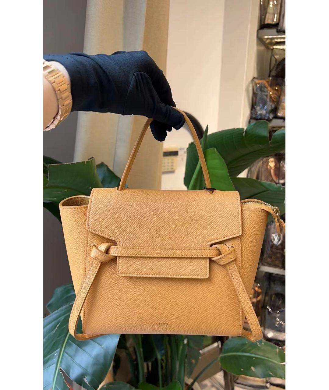CELINE Желтая кожаная сумка с короткими ручками, фото 7