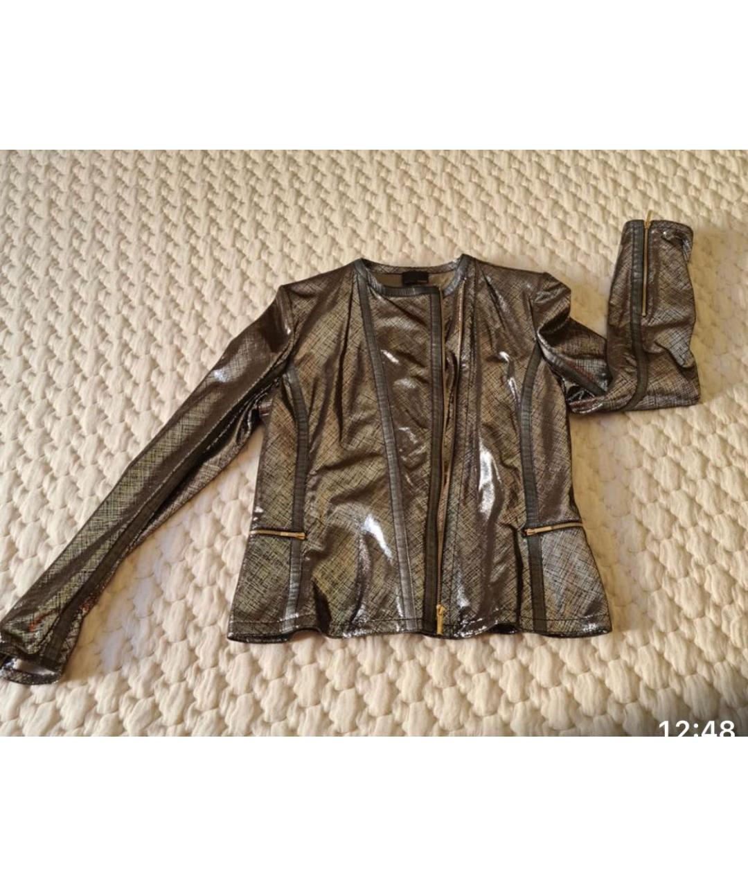 FENDI Серебрянный кожаный костюм с брюками, фото 5