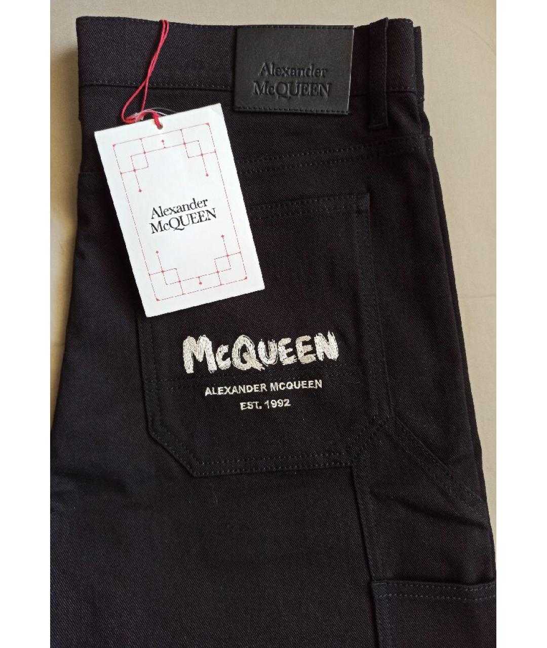 ALEXANDER MCQUEEN Черные хлопко-эластановые прямые джинсы, фото 3