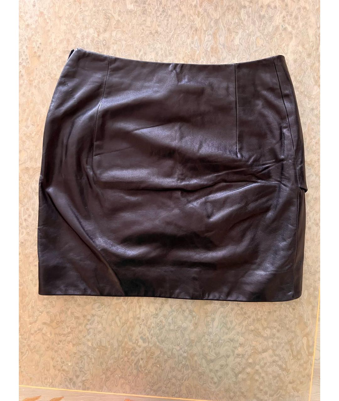 MUGLER Черная кожаная юбка мини, фото 2