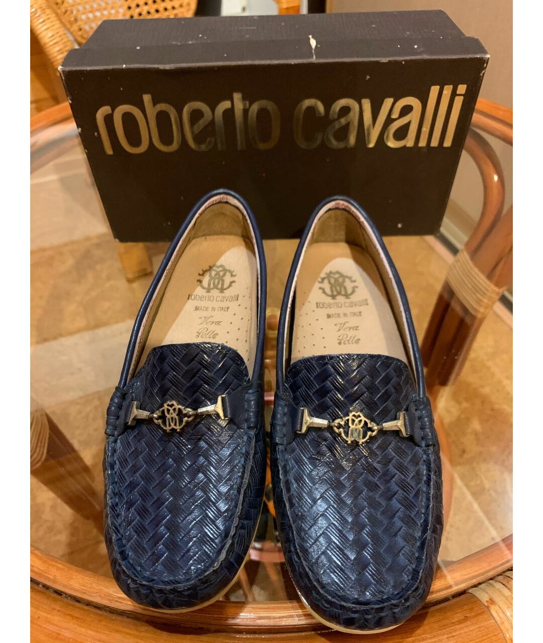 ROBERTO CAVALLI Синие кожаные лоферы/мокасины, фото 4