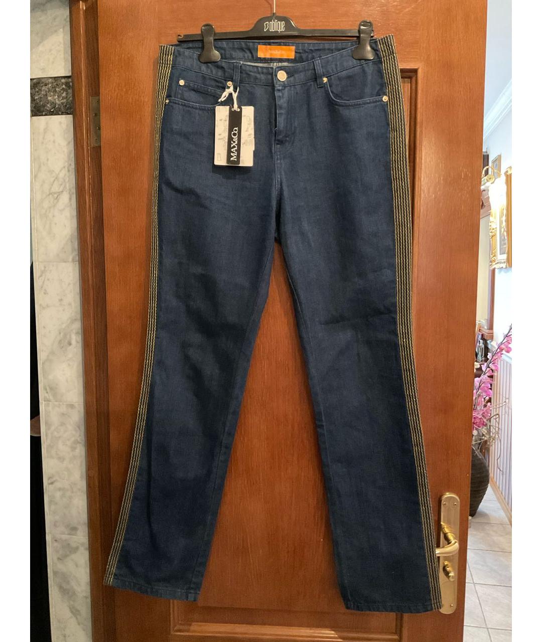 MAX&CO Темно-синие хлопко-эластановые прямые джинсы, фото 7