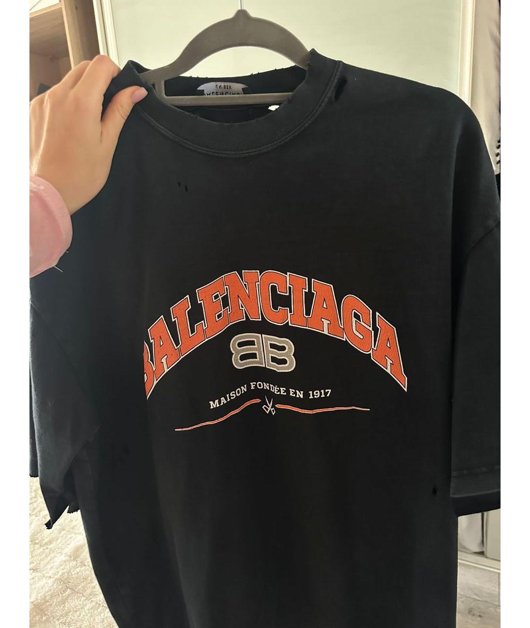 BALENCIAGA Черная хлопковая футболка, фото 2