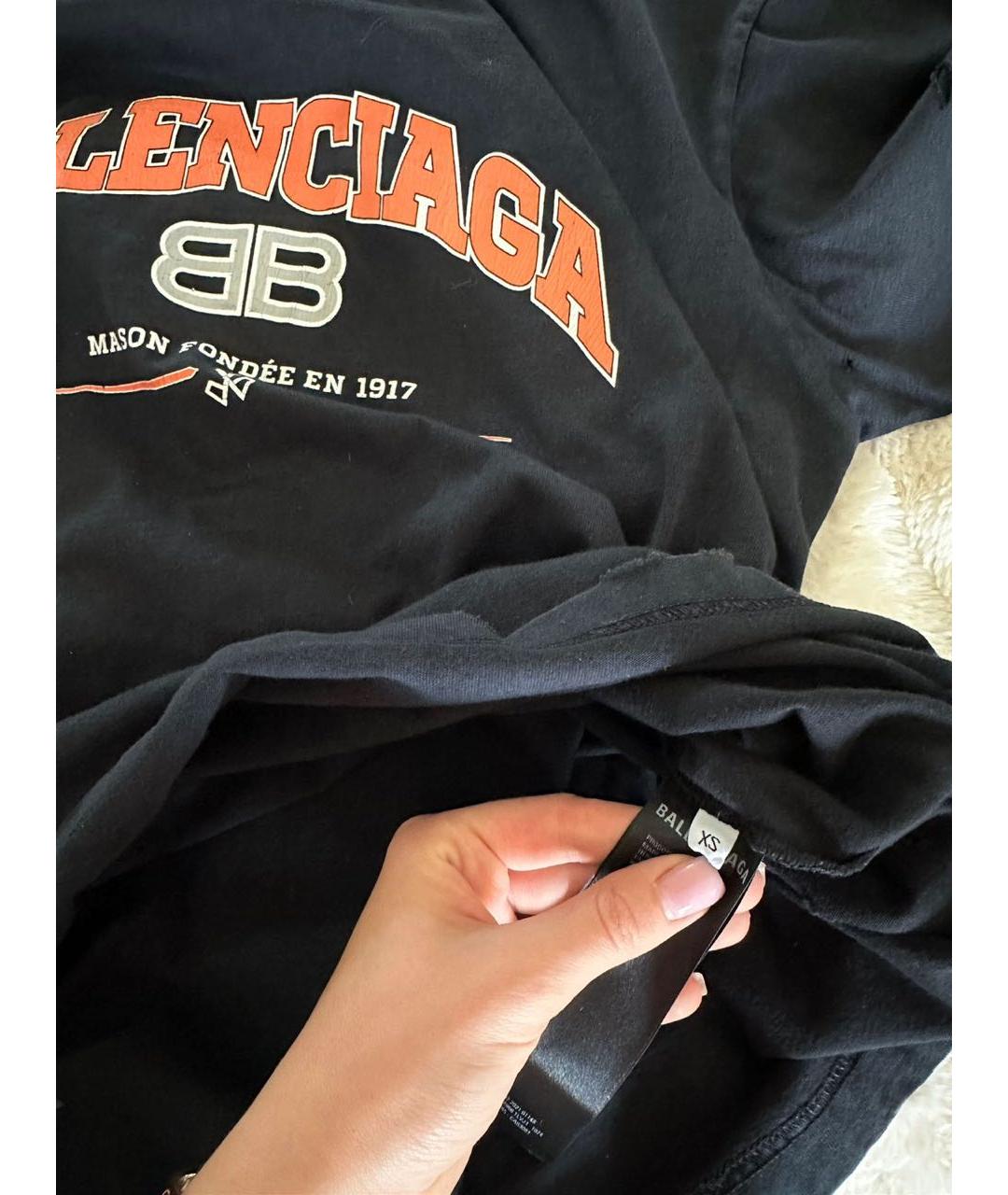 BALENCIAGA Черная хлопковая футболка, фото 4