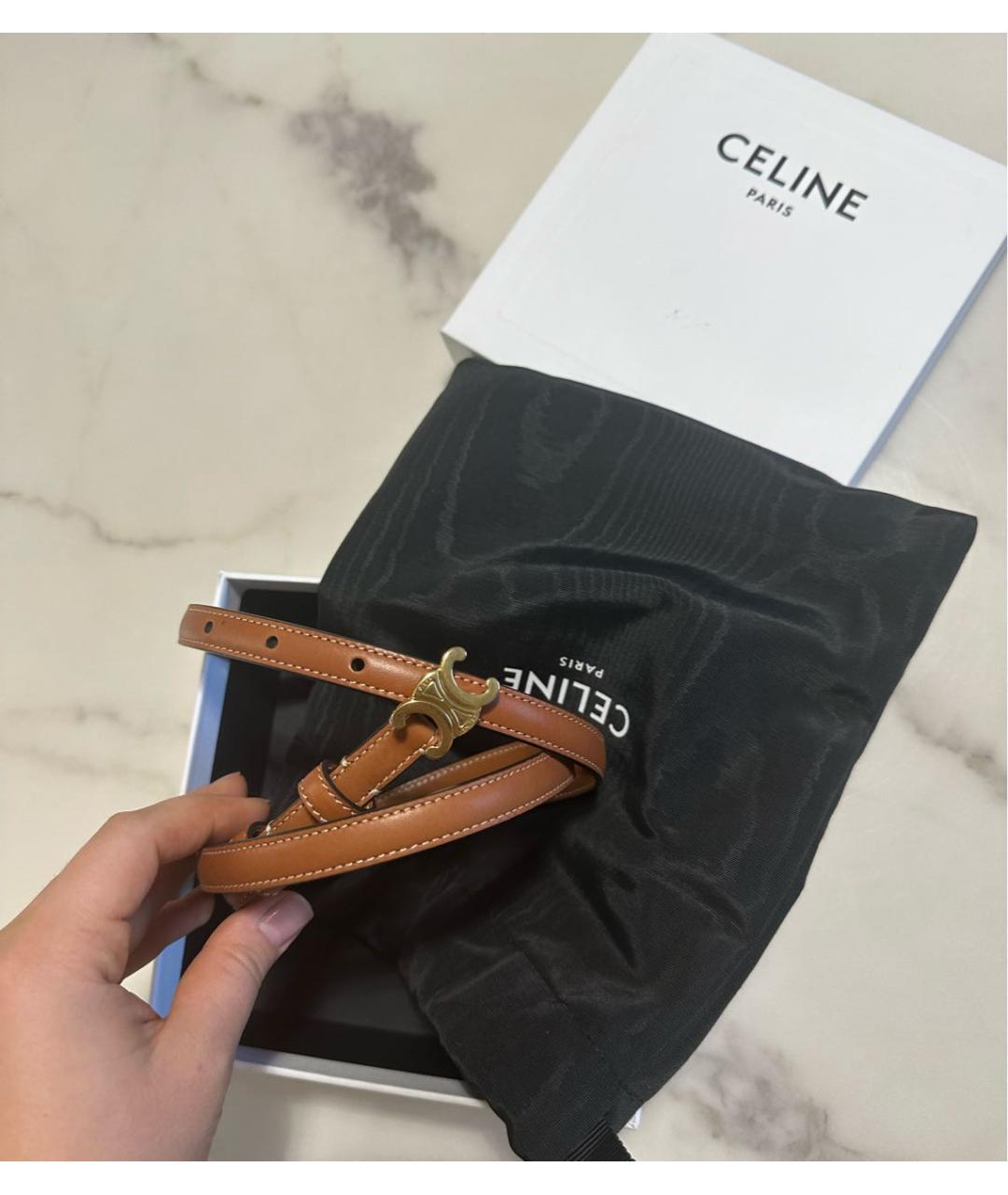 CELINE Оранжевый кожаный ремень, фото 3