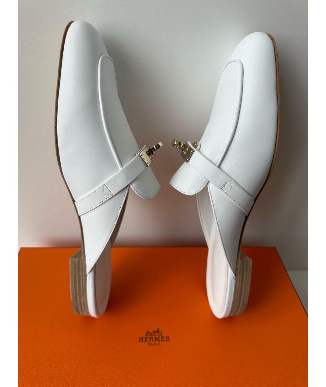 HERMES Белые кожаные мюли, фото 4