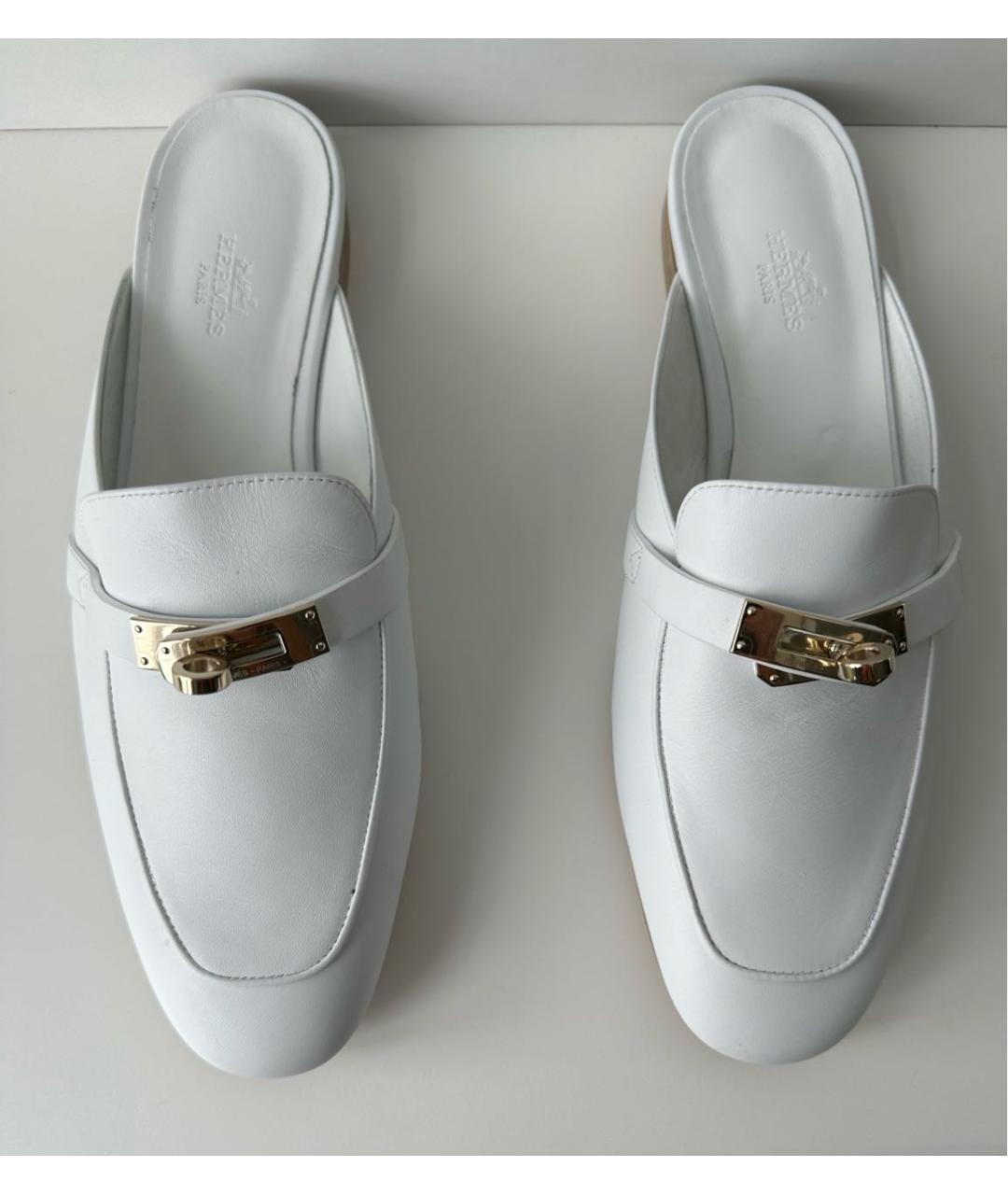 HERMES Белые кожаные мюли, фото 2