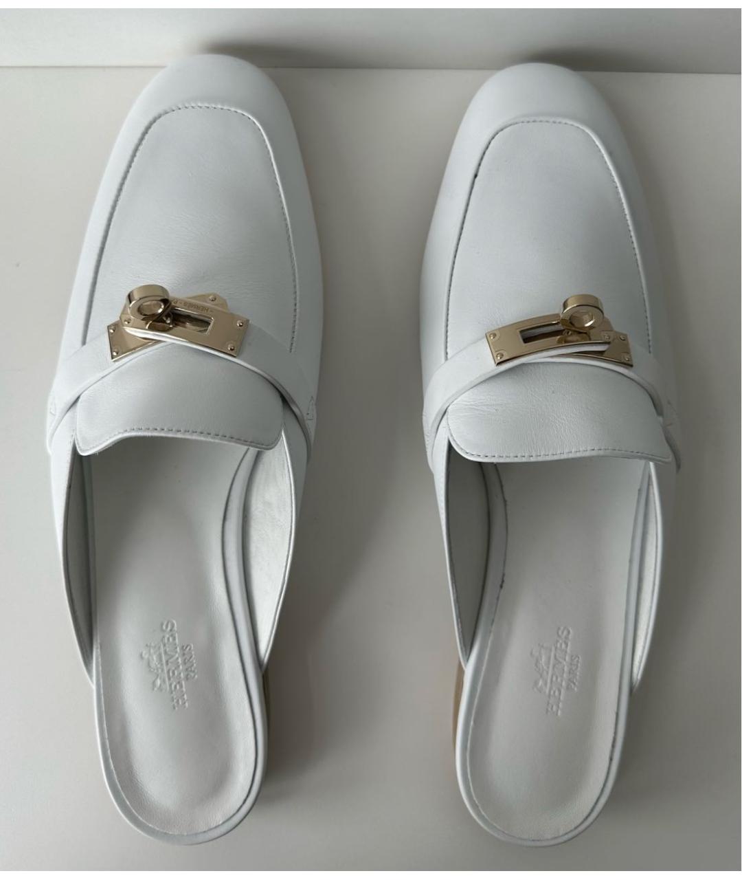 HERMES Белые кожаные мюли, фото 3