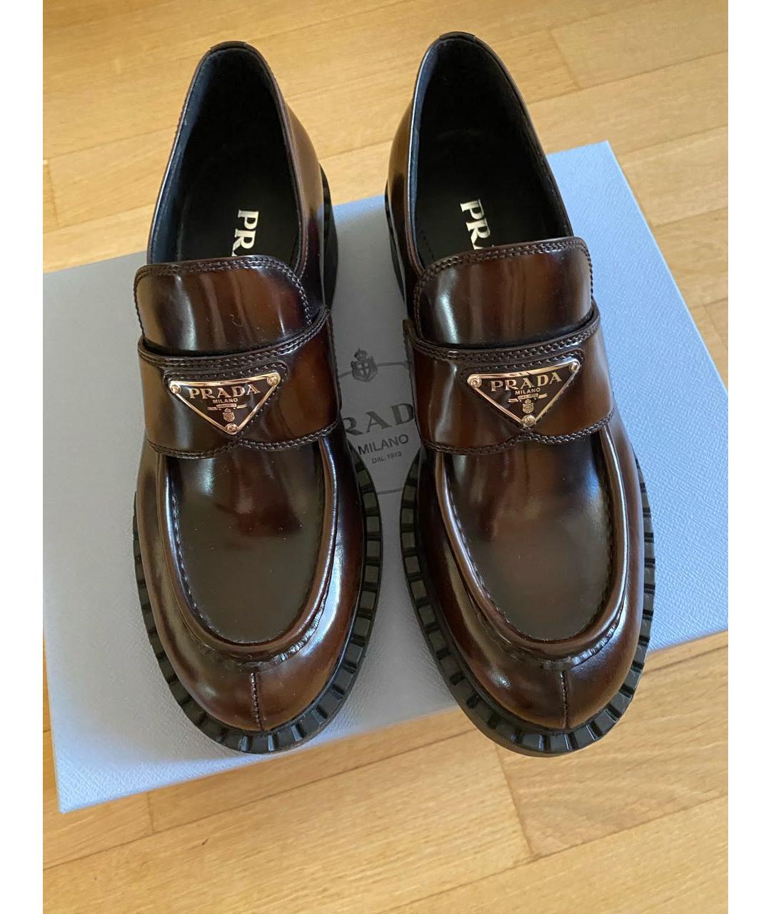 PRADA Коричневые кожаные лоферы, фото 3
