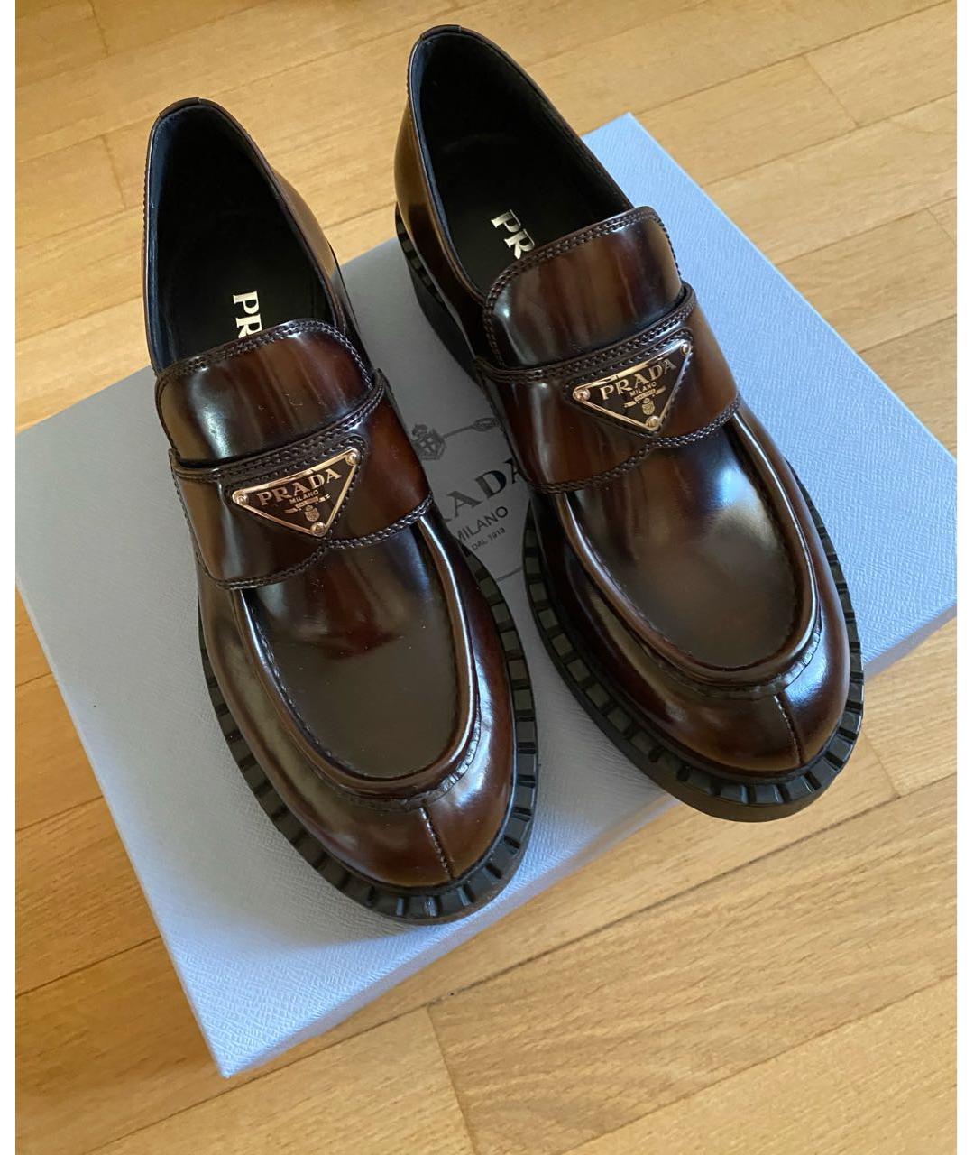PRADA Коричневые кожаные лоферы, фото 6