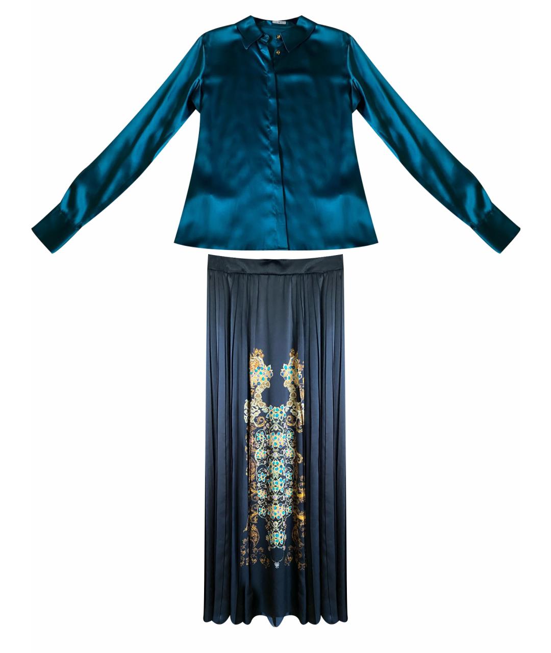 LARUSMIANI Бирюзовый шелковый костюм с юбками, фото 1