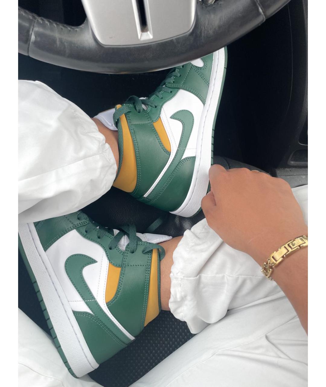JORDAN Зеленые кожаные кроссовки, фото 5