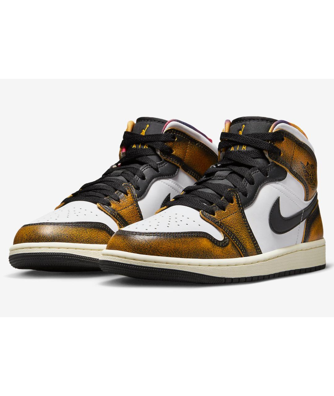 JORDAN Оранжевое кожаные высокие кроссовки / кеды, фото 2