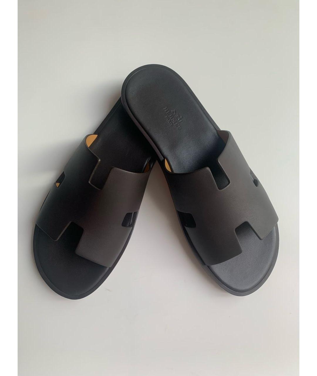 HERMES Черные кожаные сандалии, фото 4