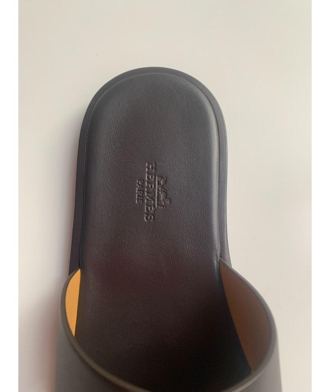 HERMES Черные кожаные сандалии, фото 7