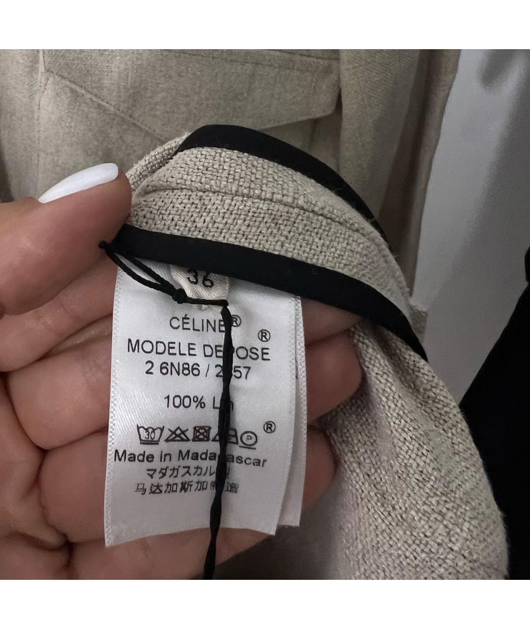CELINE Бежевое льняное платье, фото 6