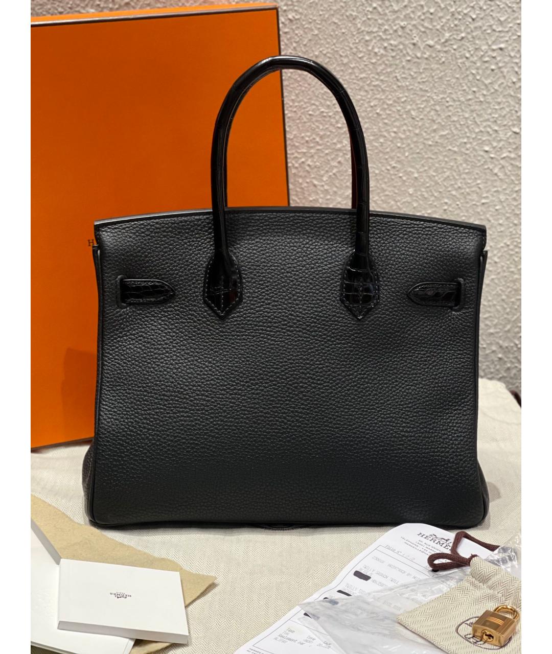 HERMES Черная кожаная сумка с короткими ручками, фото 2