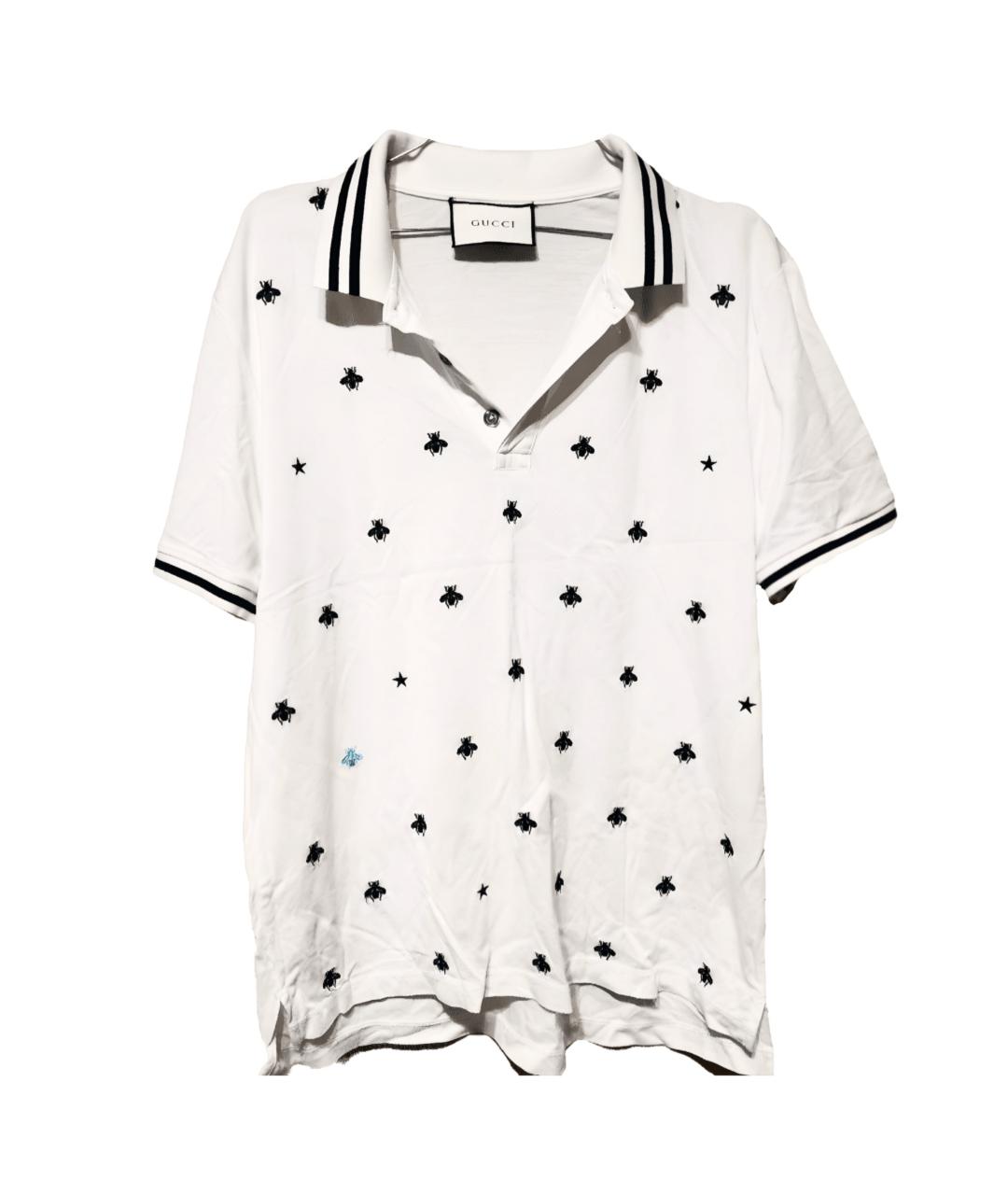 GUCCI Белое хлопко-полиэстеровое поло с коротким рукавом, фото 5