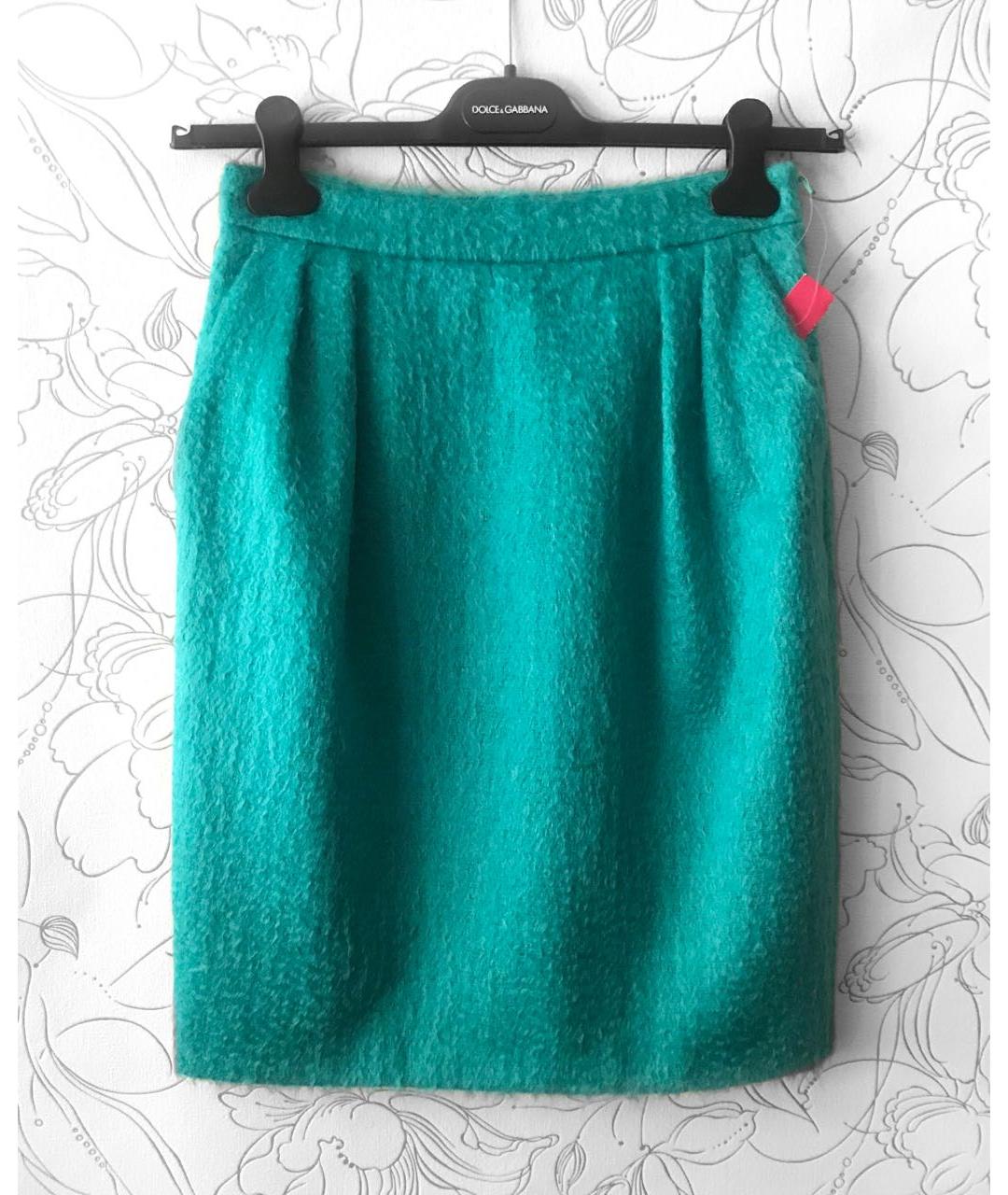 MAX MARA Бирюзовая шерстяная юбка мини, фото 2