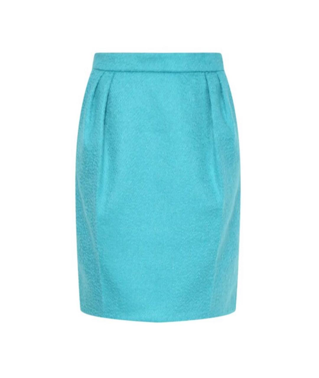 MAX MARA Бирюзовая шерстяная юбка мини, фото 1