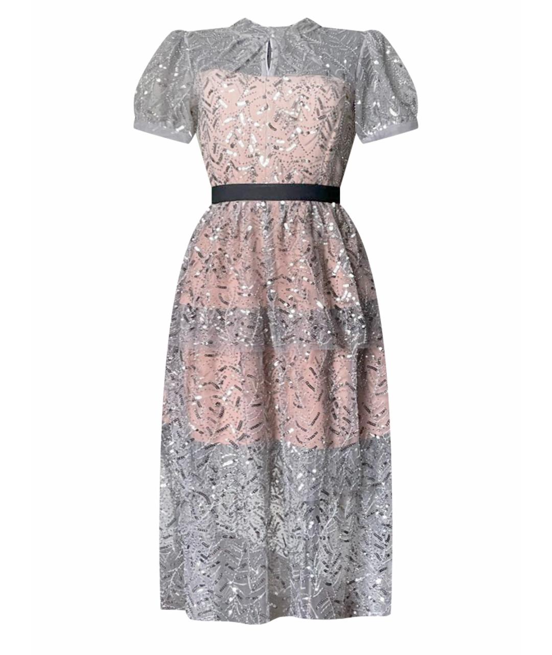 SELF-PORTRAIT Серебряное полиэстеровое коктейльное платье, фото 1