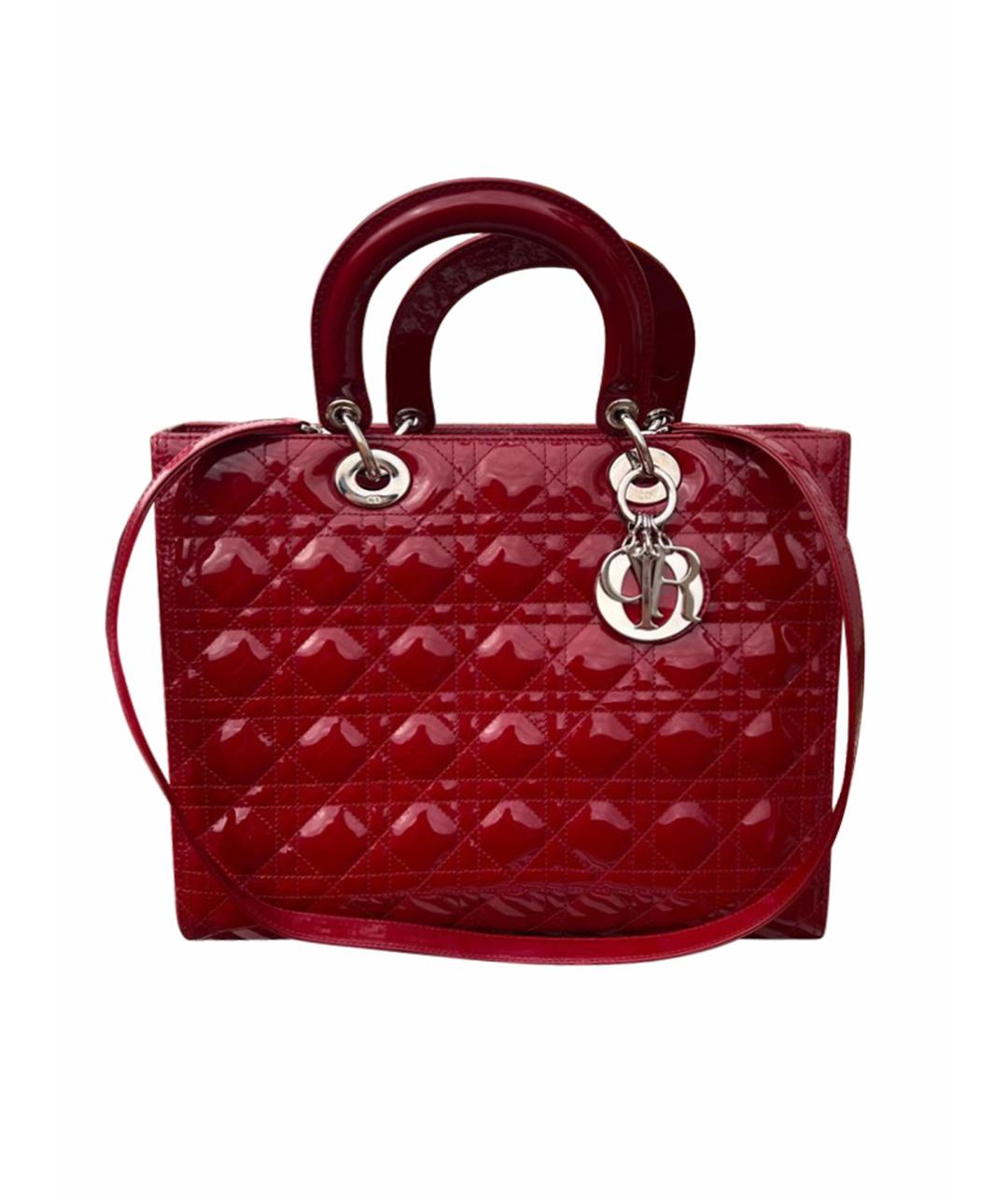 CHRISTIAN DIOR Бордовая сумка с короткими ручками из лакированной кожи, фото 1