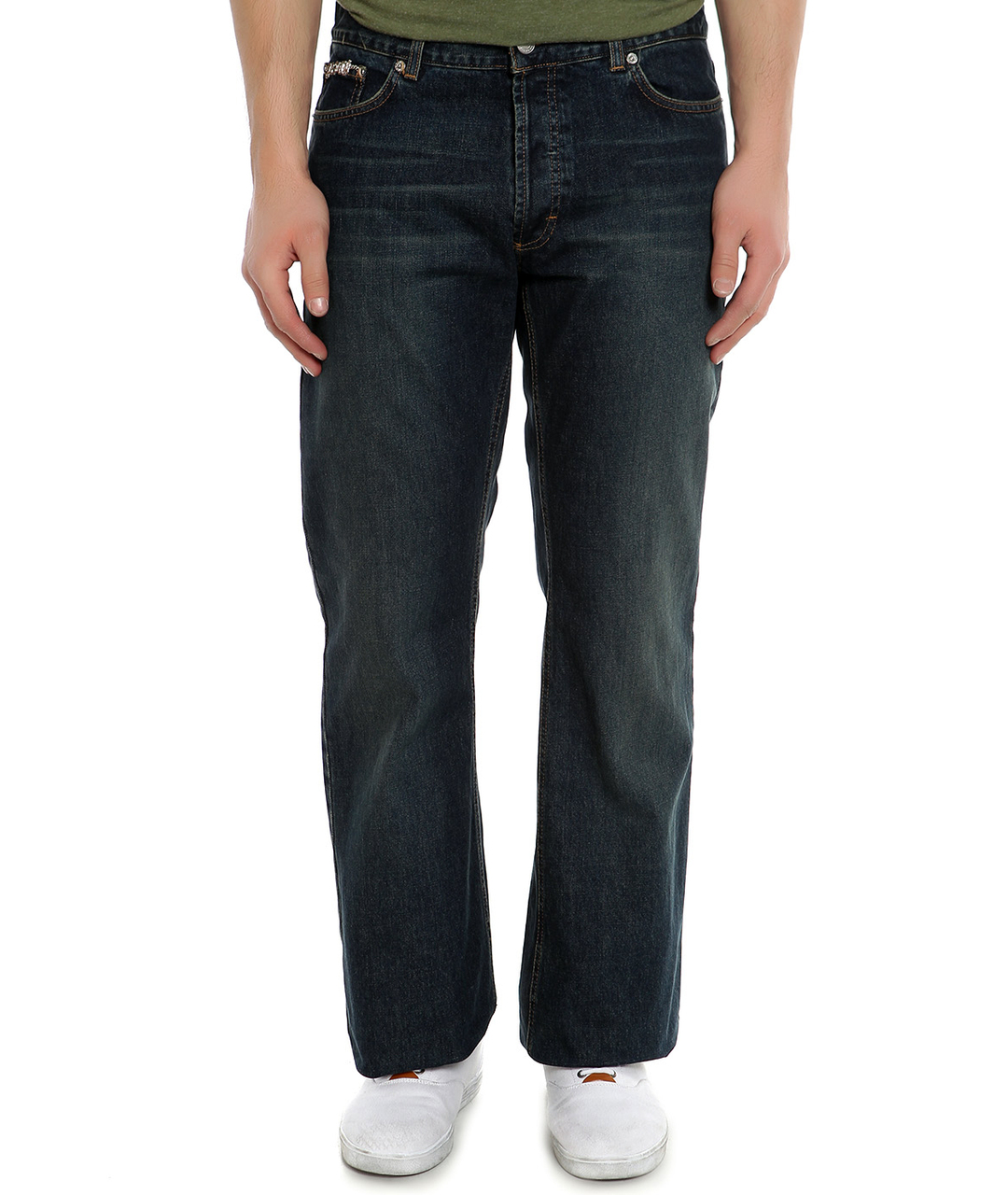JOHN RICHMOND Темно-синие хлопковые прямые джинсы, фото 4