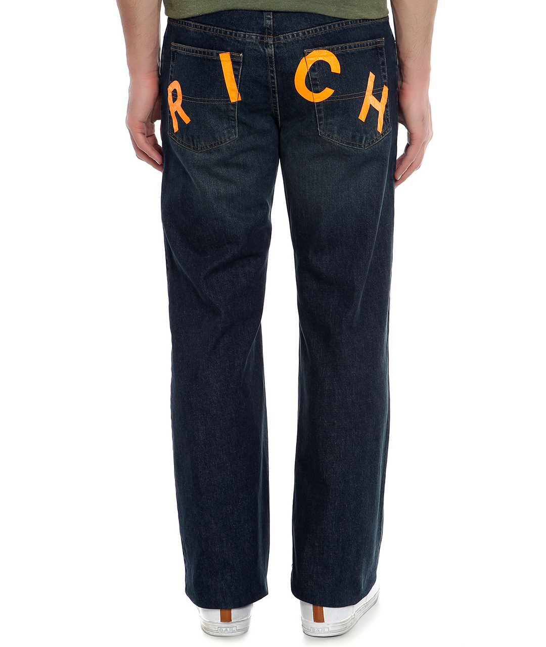 JOHN RICHMOND Темно-синие хлопковые прямые джинсы, фото 2
