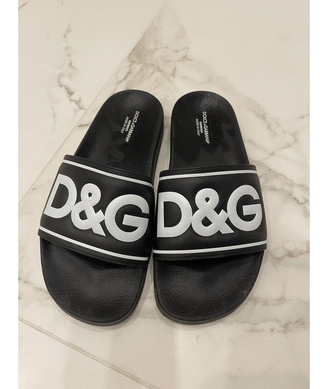 DOLCE&GABBANA Черные резиновые шлепанцы, фото 3