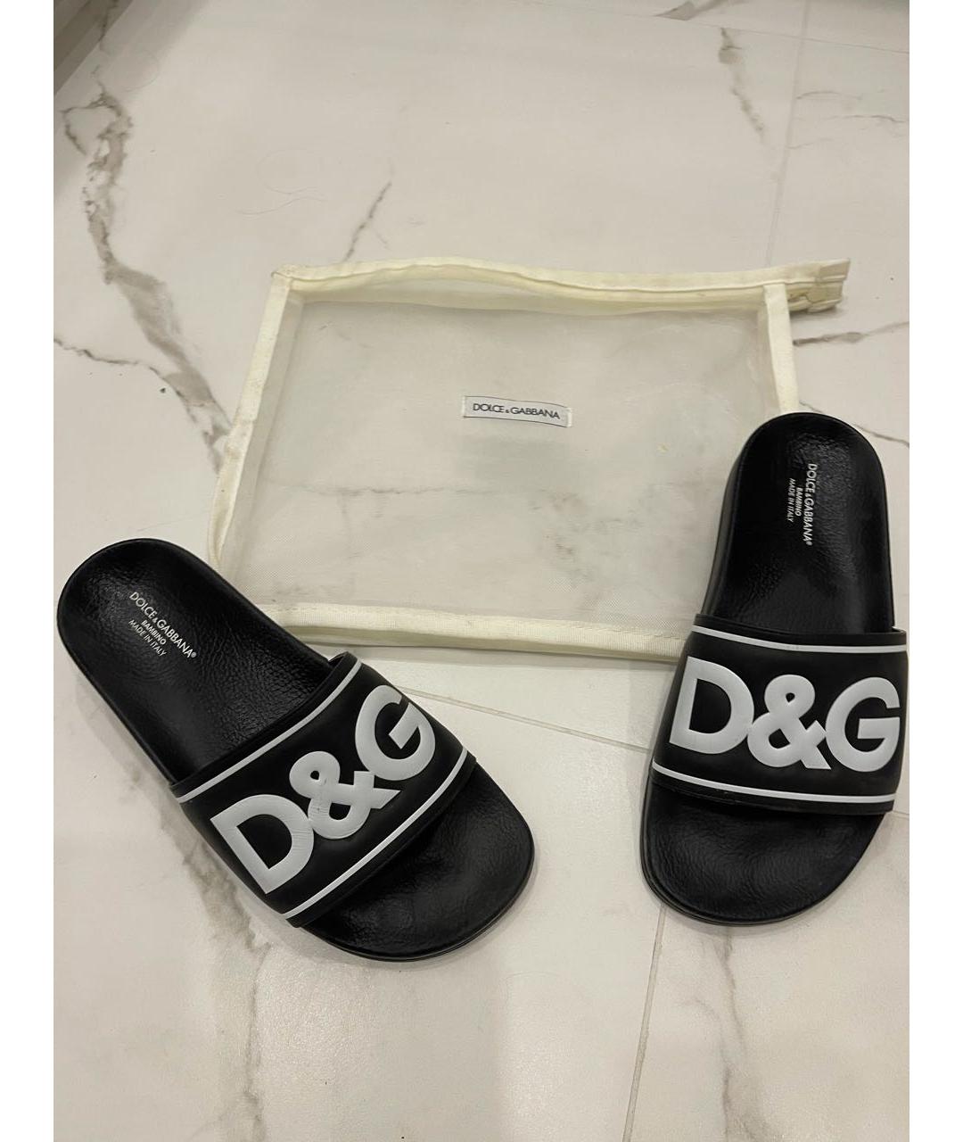 DOLCE&GABBANA Черные резиновые шлепанцы, фото 4