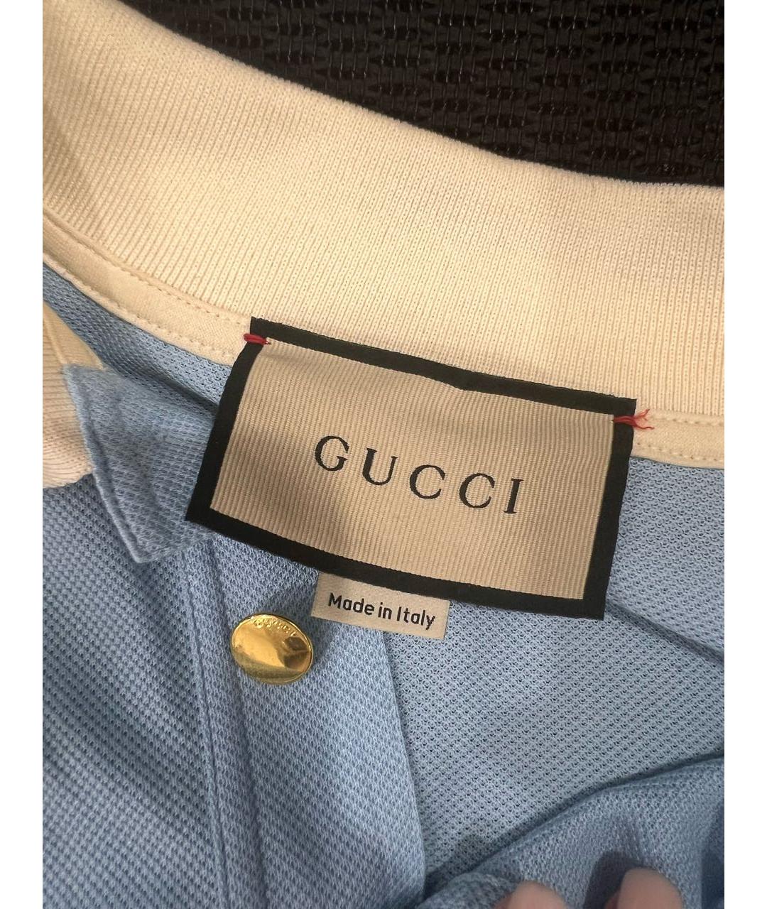 GUCCI Голубое хлопковое поло с коротким рукавом, фото 5