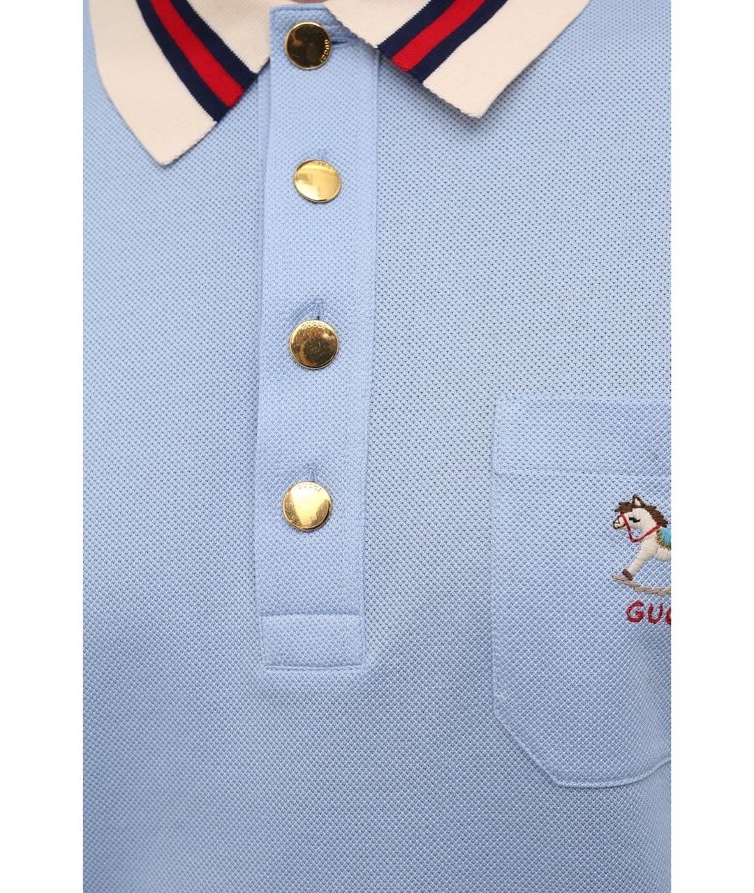 GUCCI Голубое хлопковое поло с коротким рукавом, фото 3