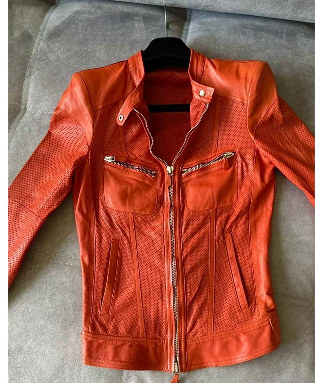 ROBERTO CAVALLI Оранжевая кожаная куртка, фото 3