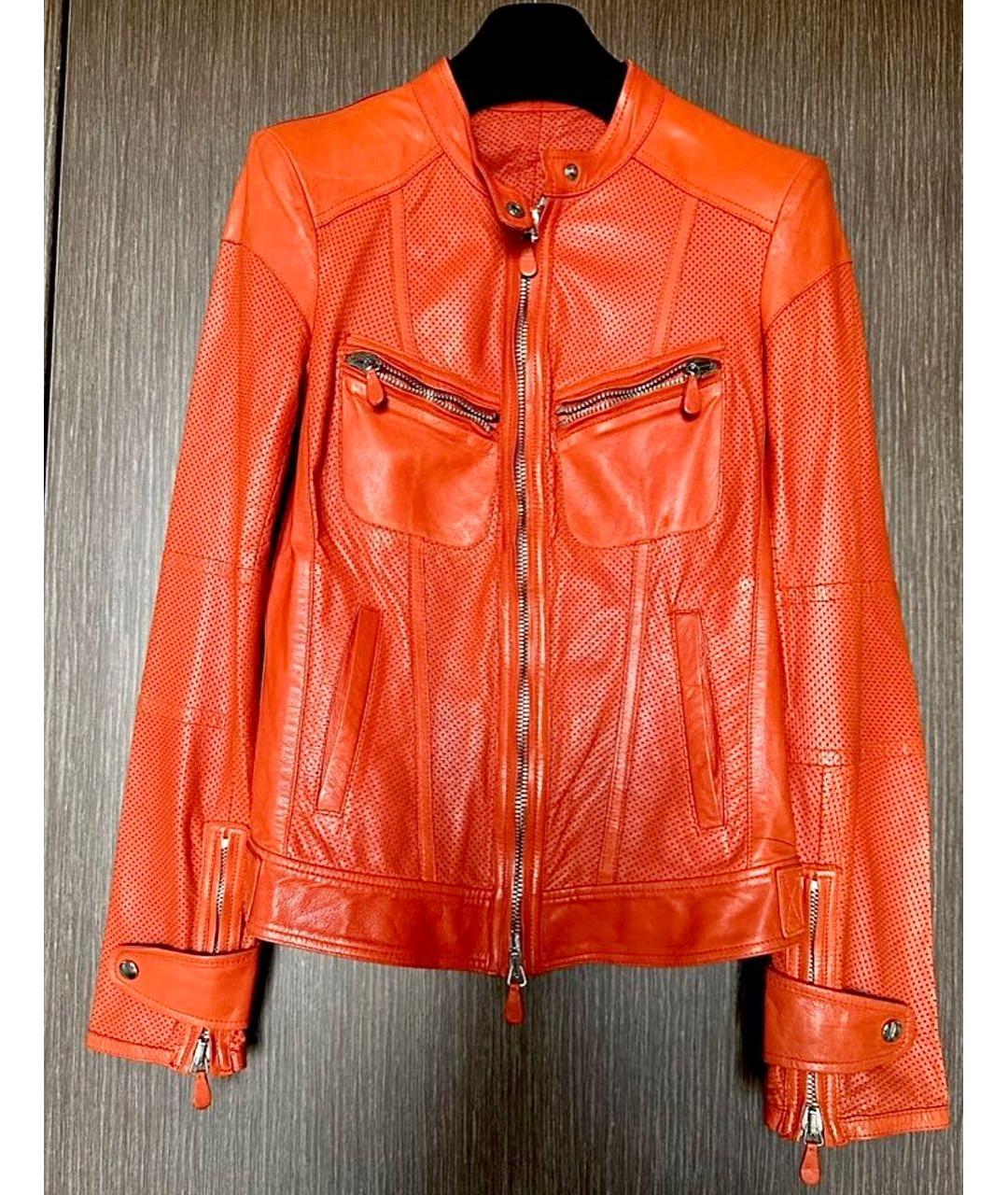ROBERTO CAVALLI Оранжевая кожаная куртка, фото 8